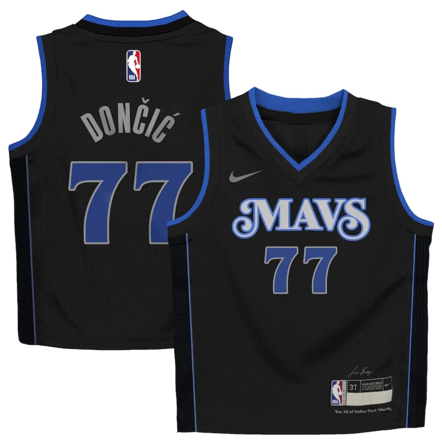 Баскетбольная джерси 2023-24 Dallas Mavericks Luka Doncic #77 Boys City Edition Black Jersey