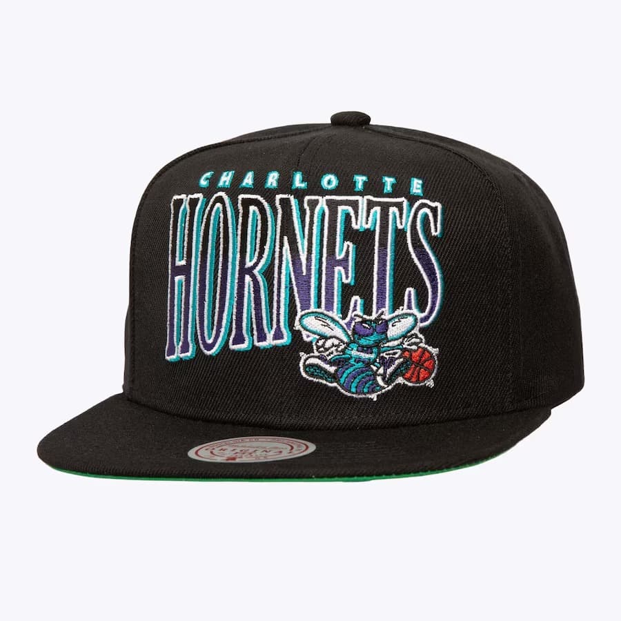 Бейсболка Mitchell & Ness Black Charlotte Hornets Line Work Snapback OG Snapback Hat
