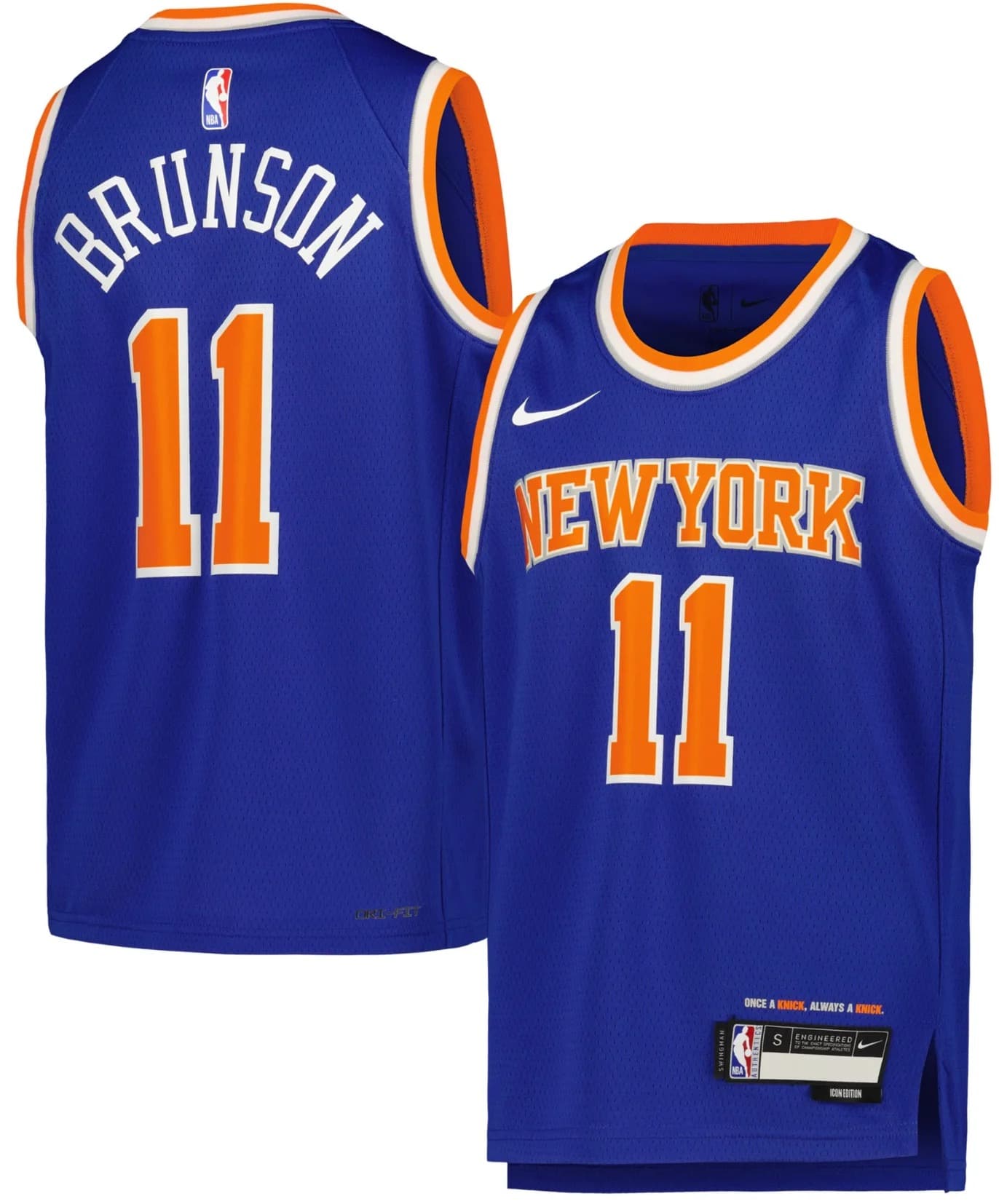 Баскетбольная джерси 2023-24 New York Knicks Jalen Brunson #11 Youth Icon Edition Swingman Blue Jersey