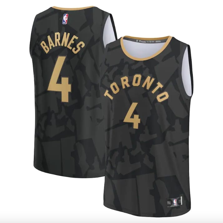Баскетбольная джерси 2022-23 Toronto Raptors #4 Scottie Barnes Fastbreak City Black Jersey