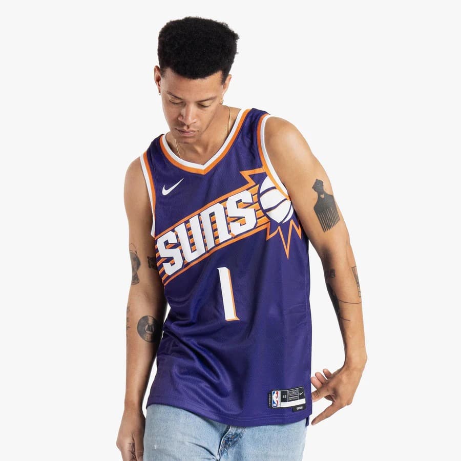 Баскетбольная джерси 2023-24 Phoenix Suns Devin Booker #1 Swingman Icon Edition Purple Jersey