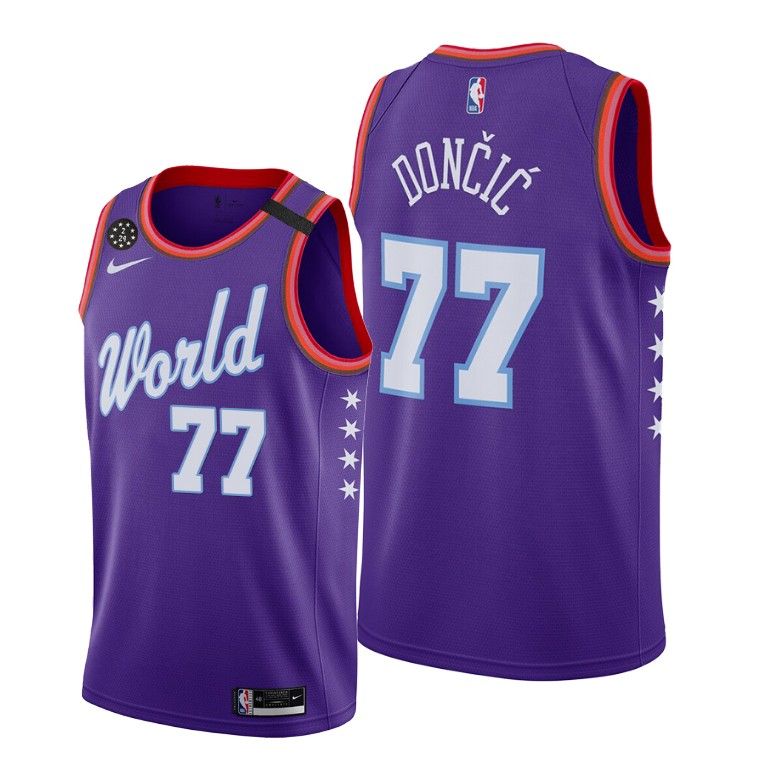 Баскетбольная джерси 2020 Mavericks Luka Doncic #77 NBA Rising Star World Team Purple Jersey