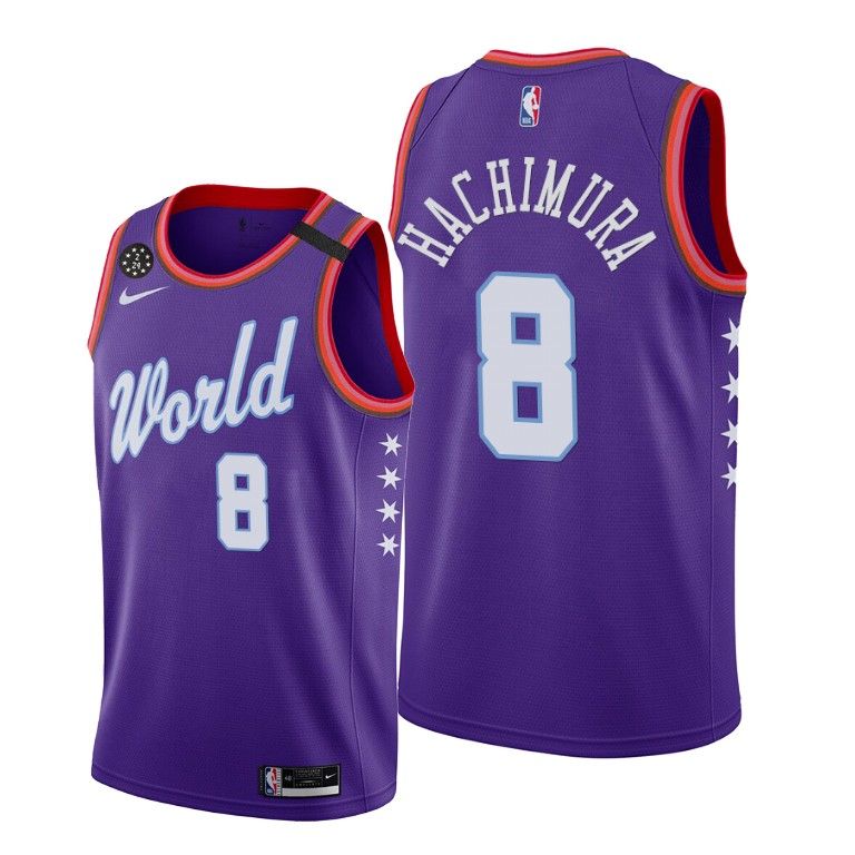 Баскетбольная джерси 2020 Wizards Rui Hachimura #8 NBA Rising Star World Team Purple