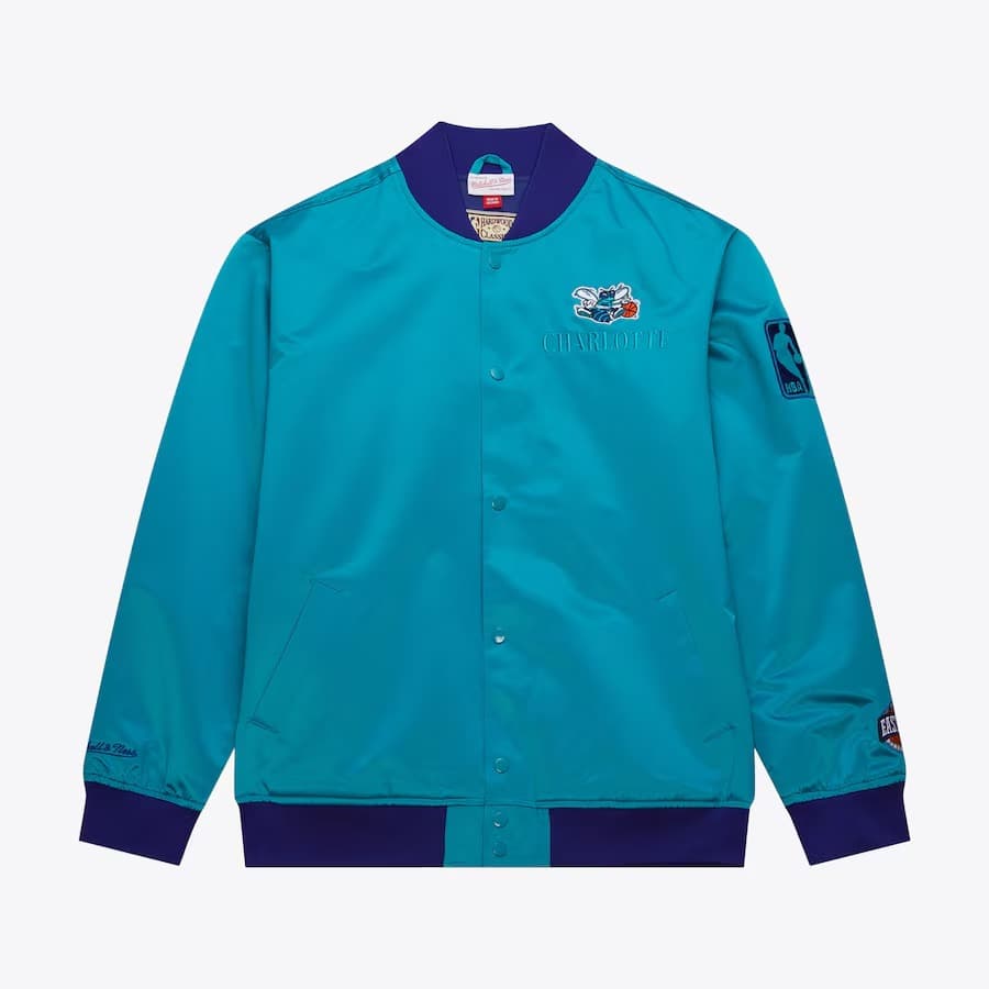 Бомбер Mitchell & Ness Teal Charlotte Hornets Team OG 3.0 Satin Full Snap Jacket