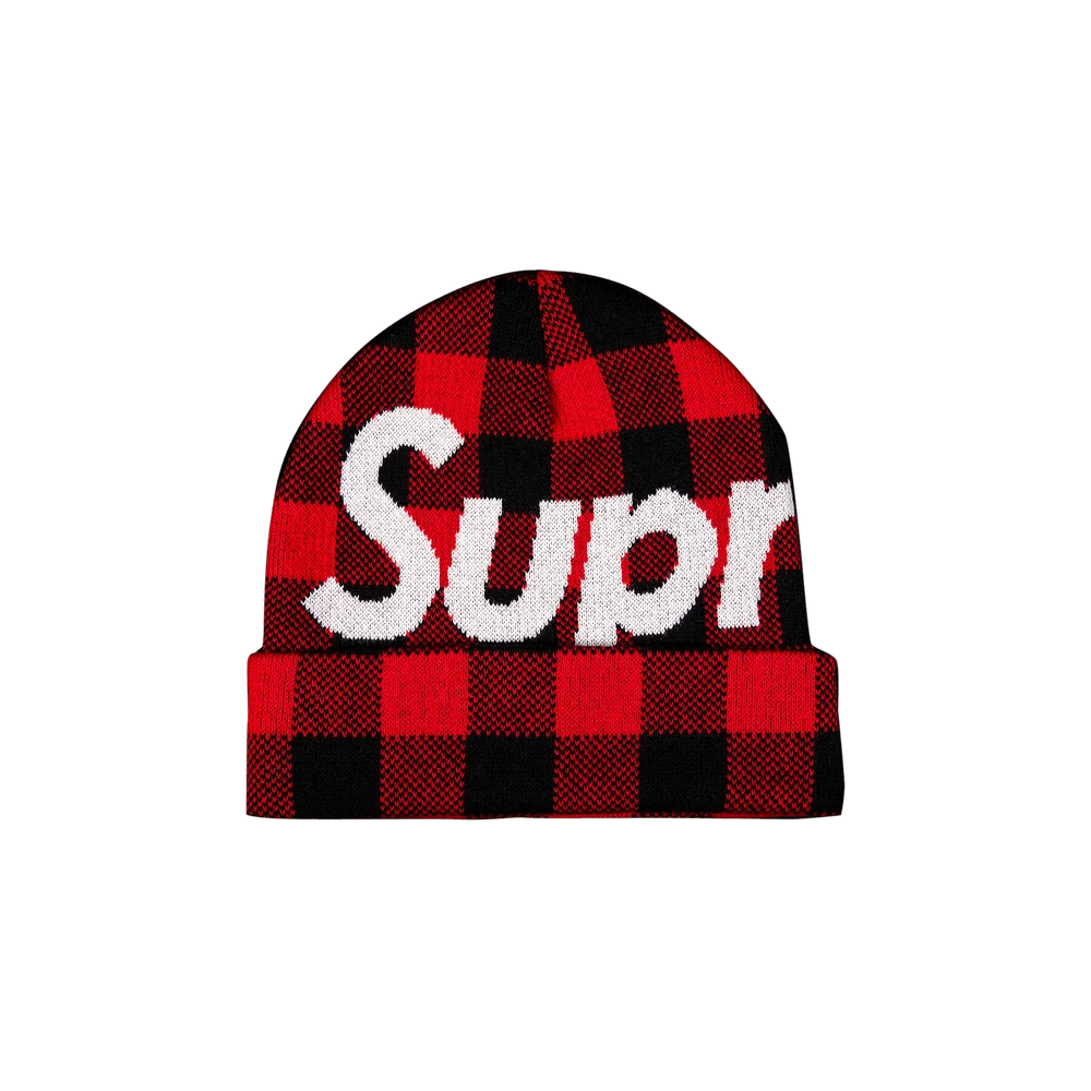 Supreme Big Logo Beanie 'Red Plaid'