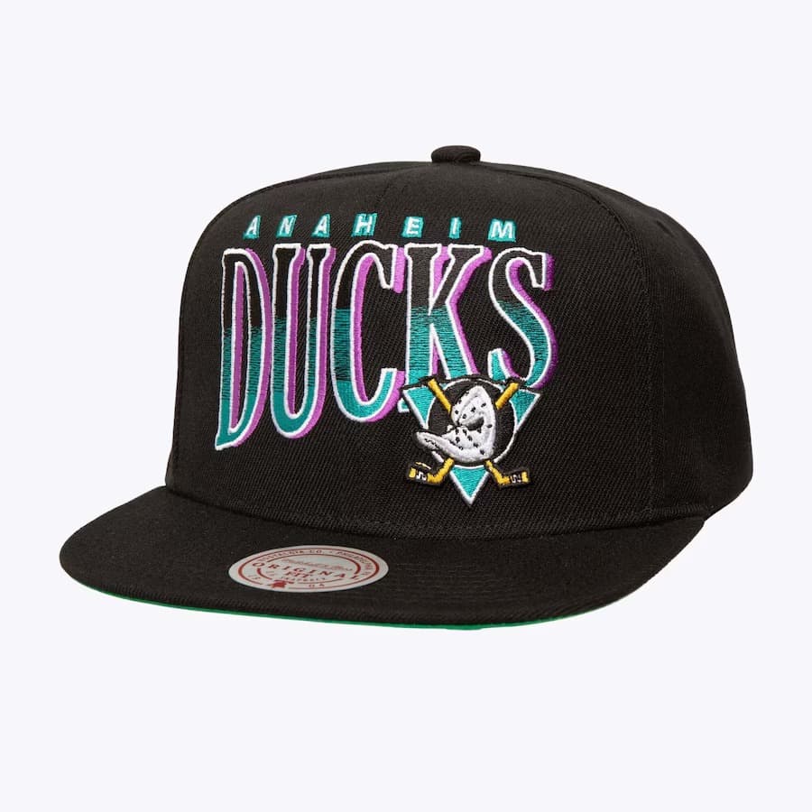 Бейсболка Mitchell & Ness Black Anaheim Ducks Line Work Snapback Vintage Hockey OG Snapback Hat