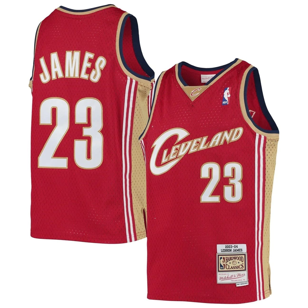 Баскетбольная джерси 2003-04 Cleveland Cavaliers LeBron James #23 Youth Swingman Hardwood Classics Red Jersey