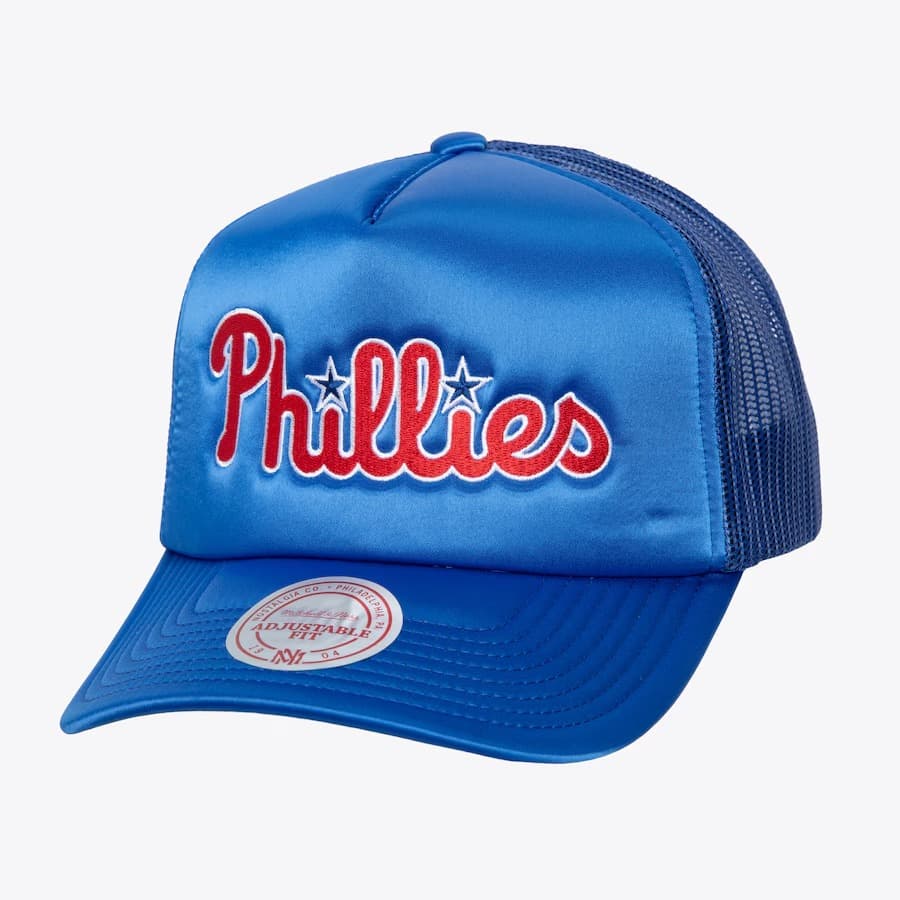 Бейсболка Mitchell & Ness Royal Philadelphia Phillies Satin Trucker Snapback Hat