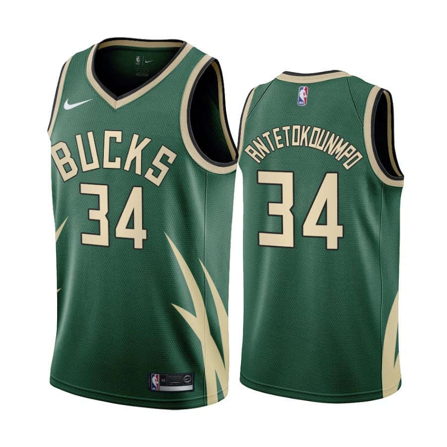 Баскетбольная джерси 2020-21 Milwaukee Bucks #34 Giannis Antetokounmpo Earned Edition Green Swingman Jersey