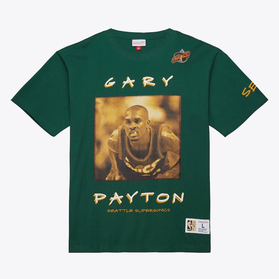 Футболка Mitchell & Ness Gary Payton Green Seattle SuperSonics Hardwood Classics Heavyweight Premium Player T-Shirt