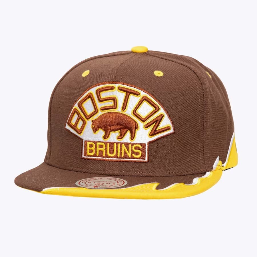 Бейсболка Mitchell & Ness Brown Boston Bruins Vintage Hockey Rising Tide OG Snapback Hat