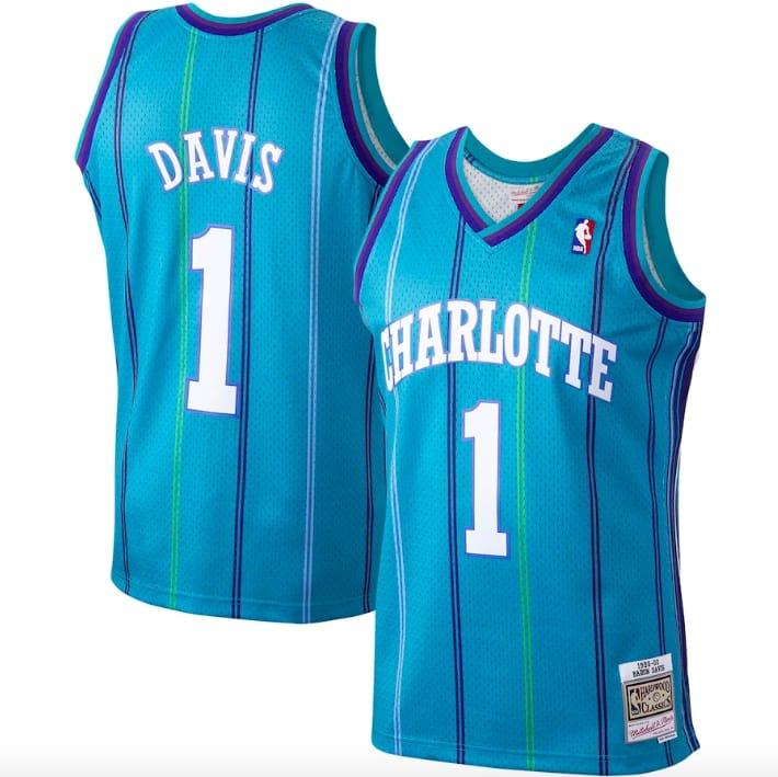 Баскетбольная джерси 1999-00 Charlotte Hornets #1 Baron Davis Mitchell & Ness Teal Jersey