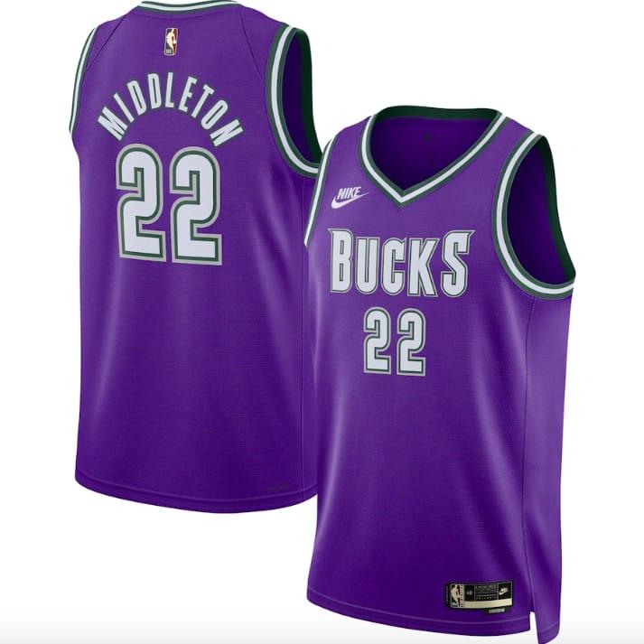 Баскетбольная джерси 2022-23 Milwaukee Bucks #22 Khris Middleton Swingman Classic Purple Jersey