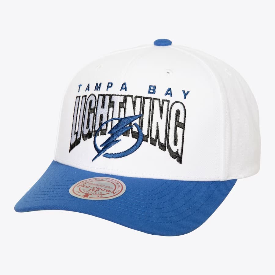 Бейсболка Mitchell & Ness White Tampa Bay Lightning Boom Text Pro Snapback Hat