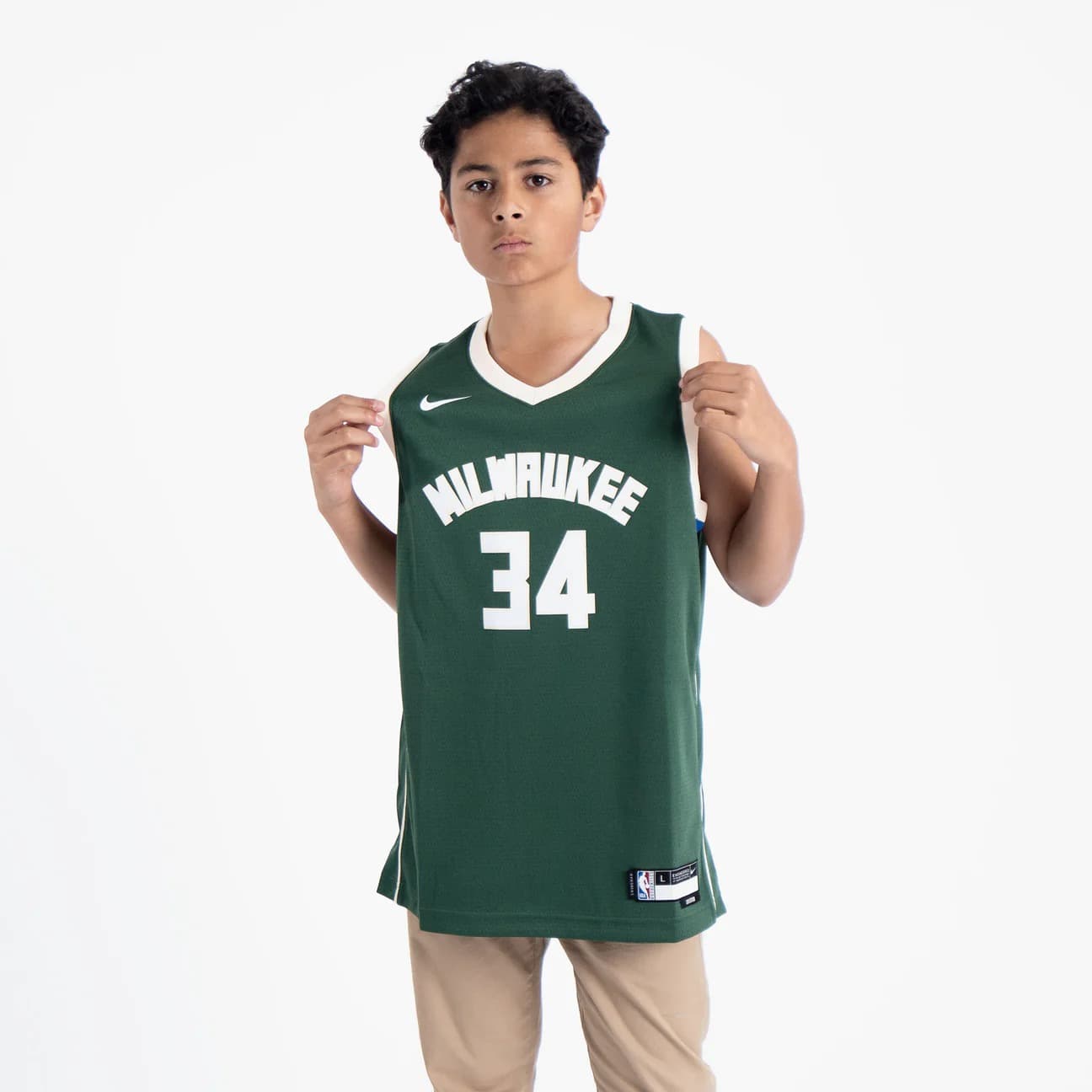 Баскетбольная джерси 2022-23 Milwaukee Bucks Giannis Antetokounmpo #34 Youth Swingman Icon Edition Green Jersey