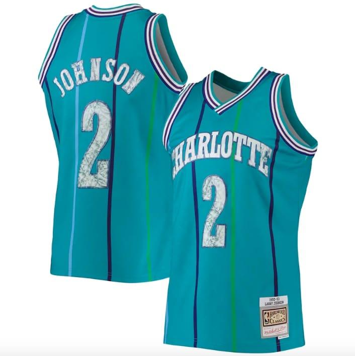 Баскетбольная джерси 1996-97 Charlotte Hornets #2 Larry Johnson Mitchell & Ness 75th Anniversary Diamond Teal Jersey