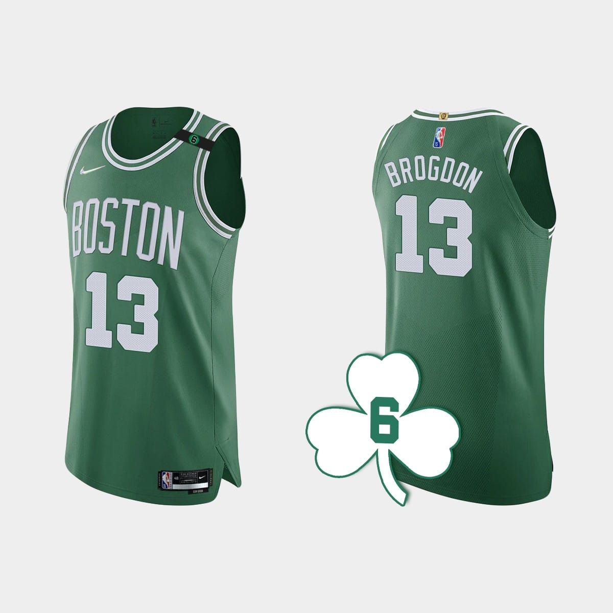 Баскетбольная джерси 2022-23 Boston Celtics #13 Malcolm Brogdon Green Authentic Retired Number Jersey