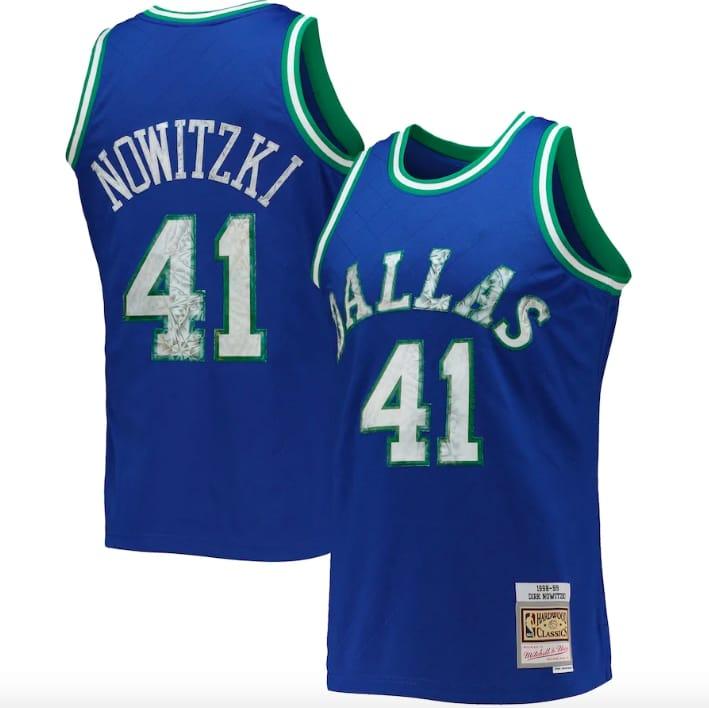 Баскетбольная джерси 1996-97 Dallas Mavericks #41 Dirk Nowitzki NBA 75th Anniversary Diamond Blue Jersey