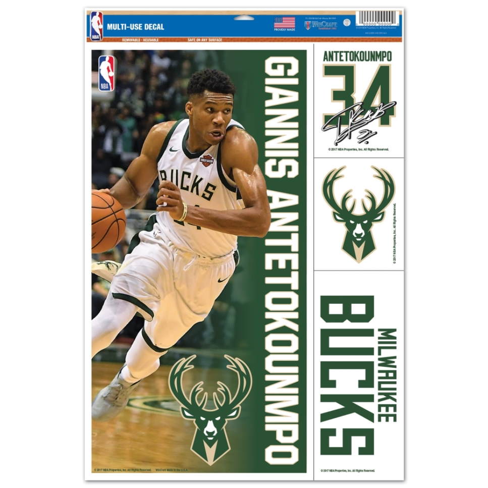 Стикеры Wincraft Giannis Antetokounmpo Milwaukee Bucks Decal 11" x 17" Stickers