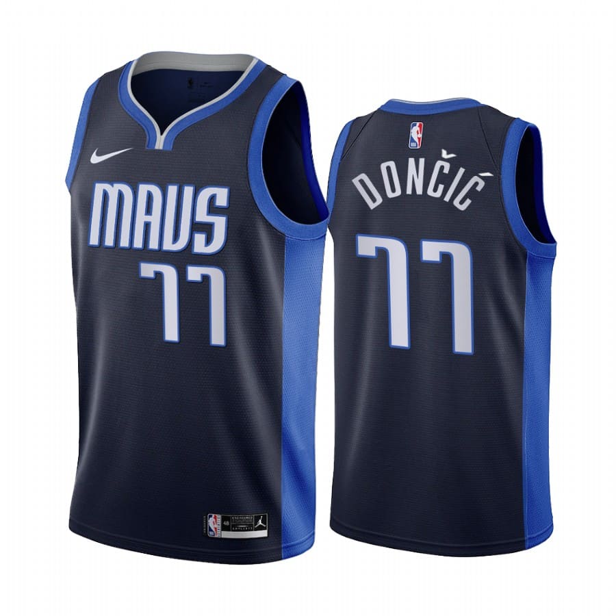 Баскетбольная джерси 2020-21 Dallas Mavericks #77 Luka Doncic Earned Edition Navy Swingman Jersey