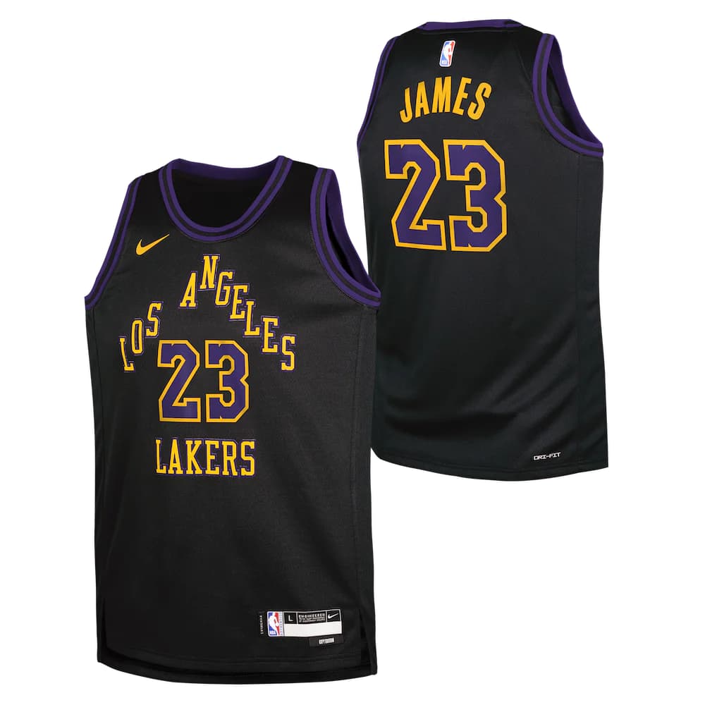 Баскетбольная джерси 2023-24 Los Angeles Lakers LeBron James #23 Youth Swingman City Edition Black Jersey