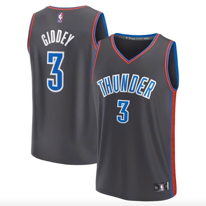 Баскетбольная джерси 2022-23 Oklahoma City Thunder #3 Josh Giddey Fastbreak City Anthracite Jersey