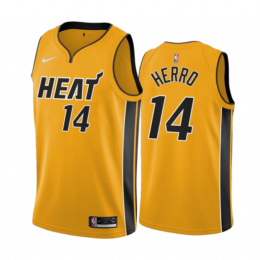 Баскетбольная джерси 2020-21 Miami Heat #14 Tyler Herro Earned Edition Yellow Swingman Jersey