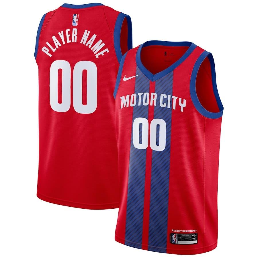 Баскетбольная джерси 2021-22 Detroit Pistons Nike City Edition Swingman Jersey – Custom Red Blue