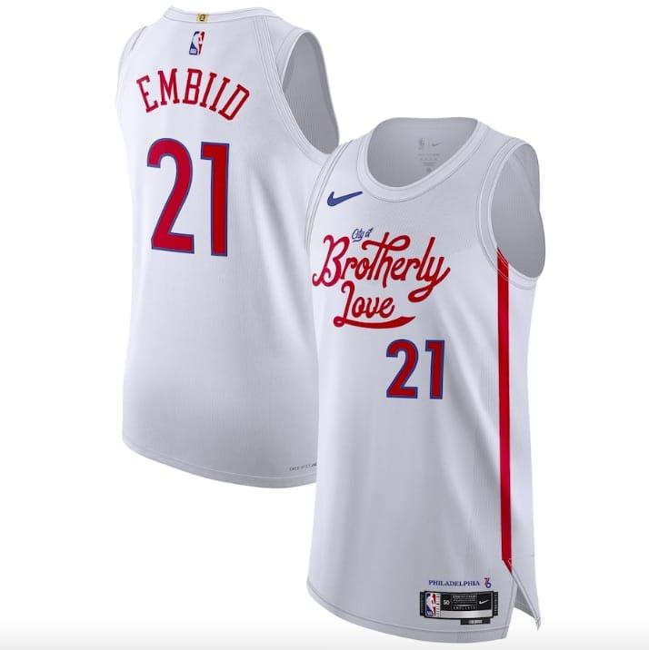 Баскетбольная джерси 2022-23 Philadelphia 76ers #21 Joel Embiid Authentic City White Jersey