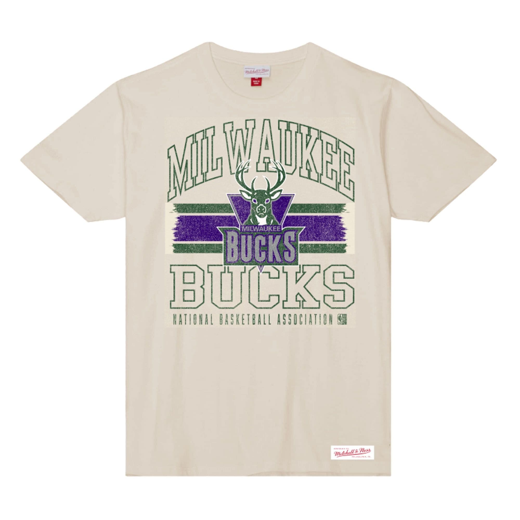 Футболка Mitchell & Ness Striped Logo Lockup Slub Tee Milwaukee Bucks