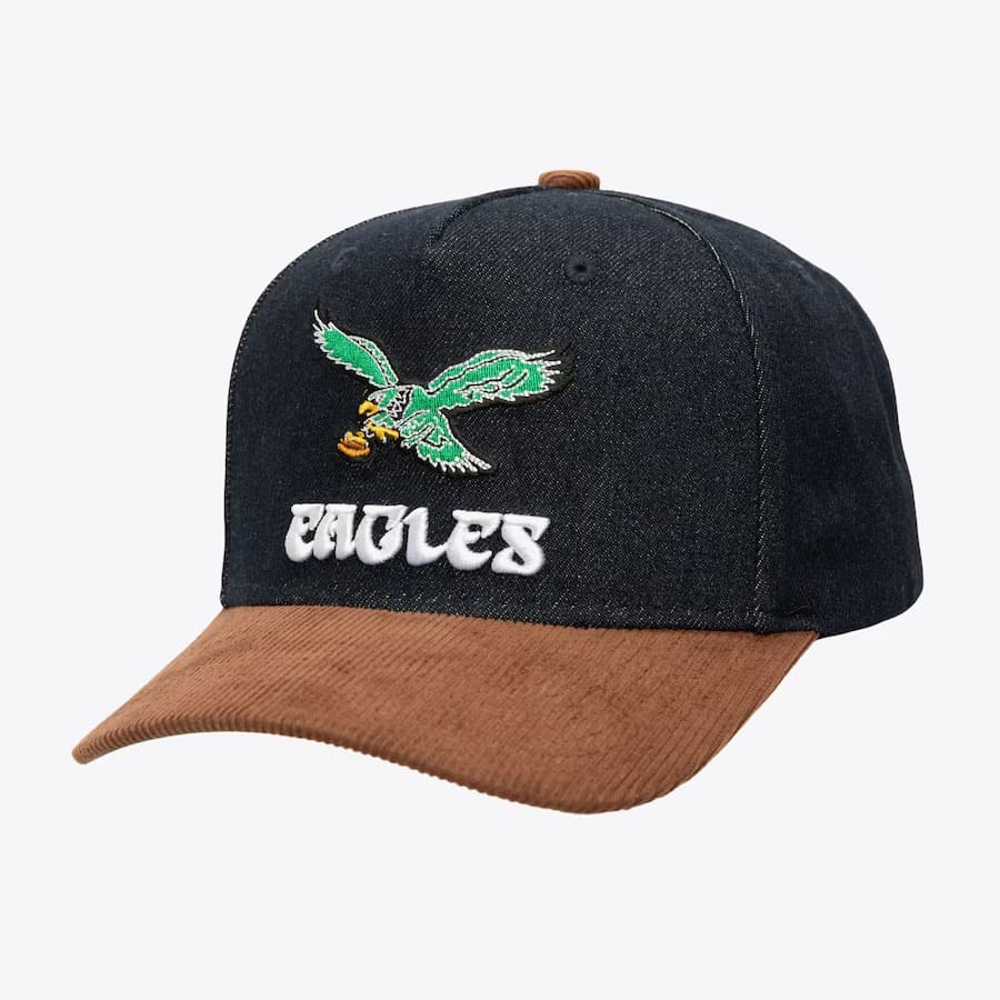 Бейсболка Mitchell & Ness Denim Brown Philadelphia Eagles Corduroy D-Stressed Pro Snapback Hat