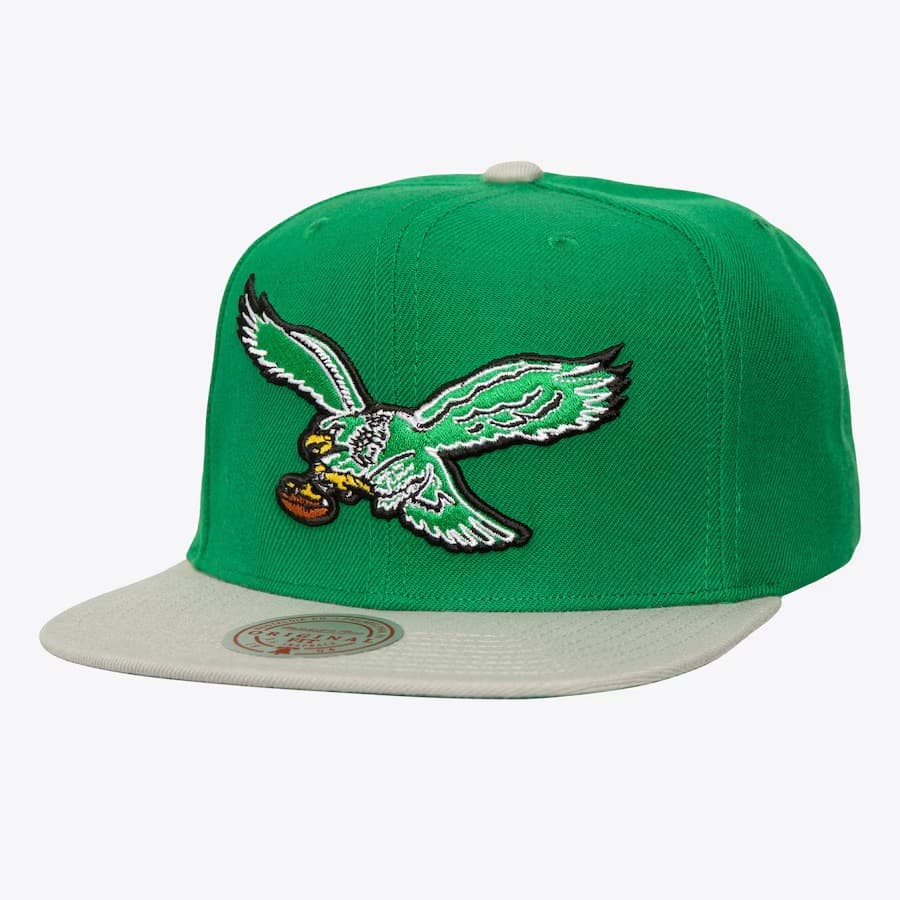 Бейсболка Mitchell & Ness Kelly Green Gray Philadelphia Eagles Team 2 Tone 2.0 Snapback Hat