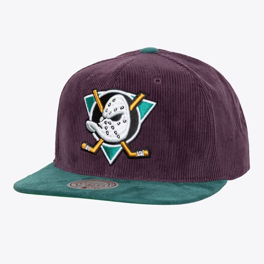 Бейсболка Mitchell & Ness Purple Teal Anaheim Ducks Vintage Sueduroy Snapback Hat