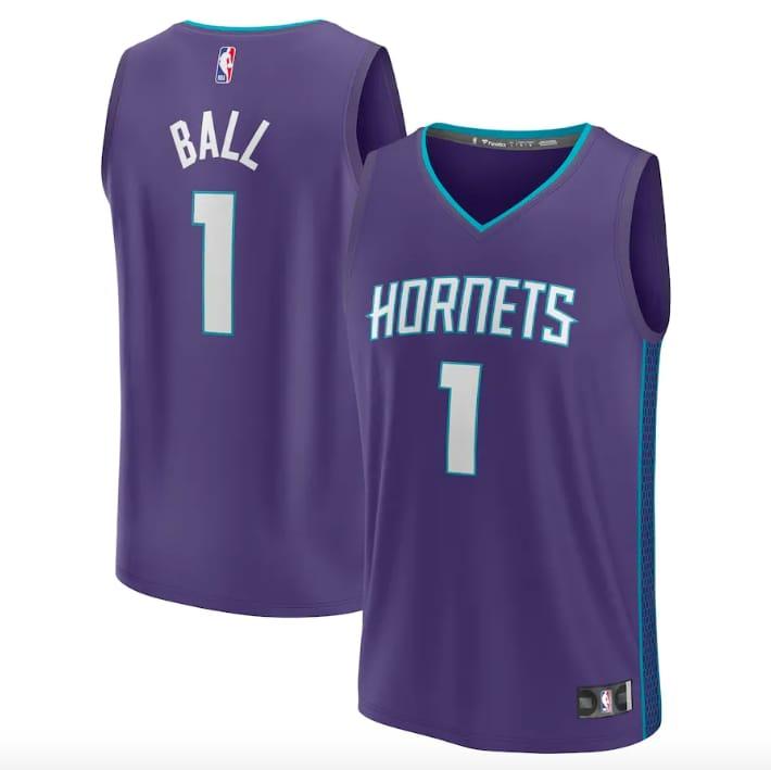 Баскетбольная джерси 2022-23 Charlotte Hornets #1 LaMelo Ball Fast Break Statement Purple Jersey
