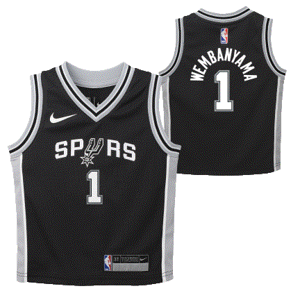 Баскетбольная джерси 2023-24 San Antonio Spurs Victor Wembanyama #1 Boys Icon Edition Black Jersey