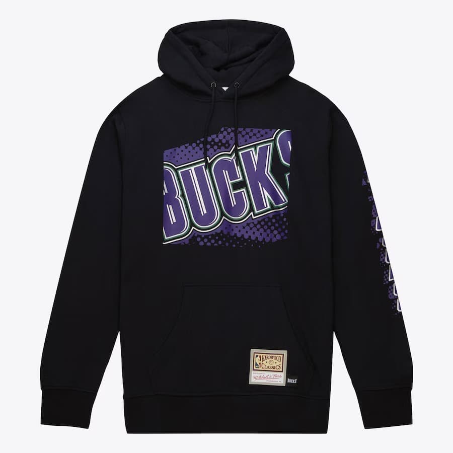 Худи Mitchell & Ness Black Milwaukee Bucks Big Face 7.0 Pullover Hoodie