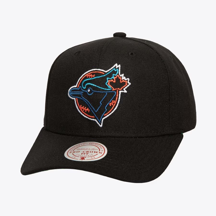 Бейсболка Mitchell & Ness Black Toronto Blue Jays Cooperstown Collection Neon Logo Pro Crown Snapback Hat
