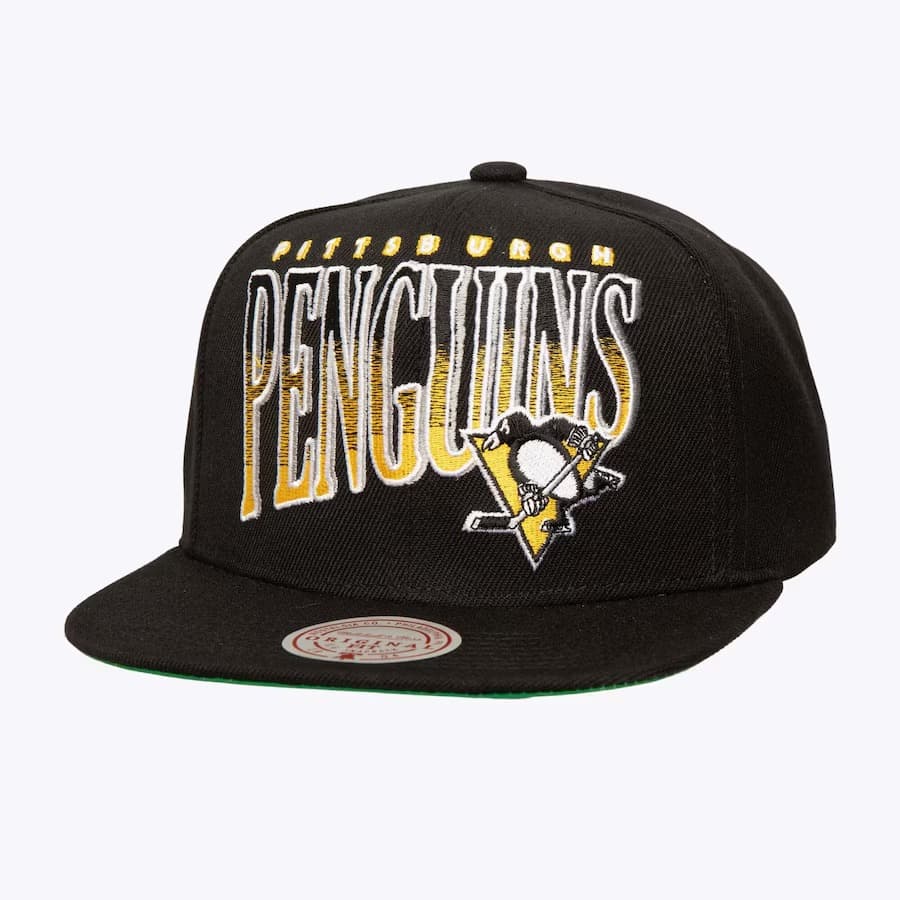 Бейсболка Mitchell & Ness Black Pittsburgh Penguins Line Work Snapback Vintage Hockey OG Snapback Hat