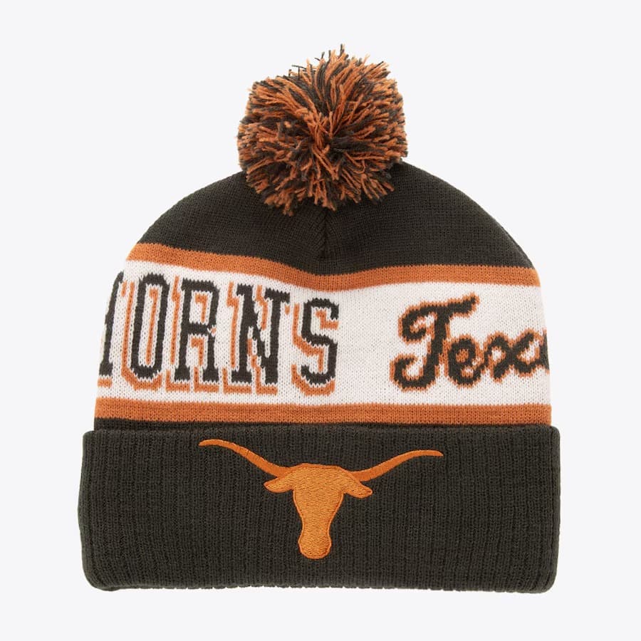 Шапка Mitchell & Ness Charcoal Texas Longhorns Block Sweep Cuffed Knit Hat with Pom