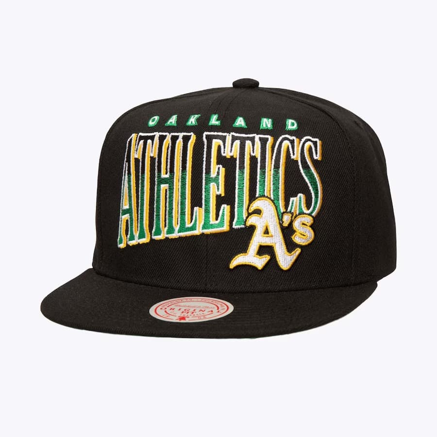 Бейсболка Mitchell & Ness Black Oakland Athletics Line Work OG Snapback Hat