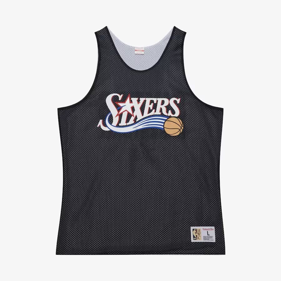 Майка Mitchell & Ness Black Philadelphia 76ers Vintage Logo Mesh Practice Tank Top